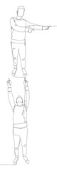 Poster - One continuous line of Male pointing with finger at another man. Thin Line Illustration vector concept. Contour Drawing Creative ideas.