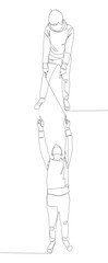 Poster - One continuous line of Male pointing with finger at another man. Thin Line Illustration vector concept. Contour Drawing Creative ideas.