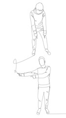 Poster - One continuous line of Male pointing with finger at another man. Thin Line Illustration vector concept. Contour Drawing Creative ideas.