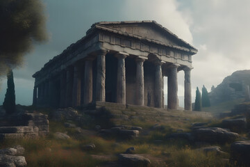 Valley of the Temples. ancient Greek Temple. Neural network AI generated art Generative AI