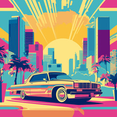 Wall Mural - cartoon hippie 80s seamless miami vibe pop art deco illustration