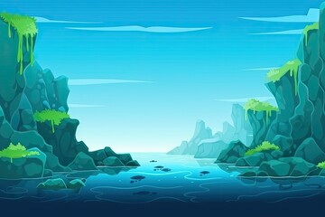 Sticker - serene landscape with a flowing river and a majestic mountain in the background Generative AI