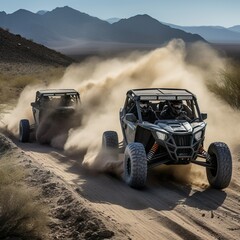 Wall Mural - Two Side By Side Off Roading Together In The Desert