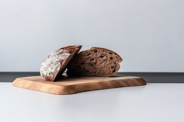 Canvas Print - rustic loaf of bread on a wooden cutting board Generative AI