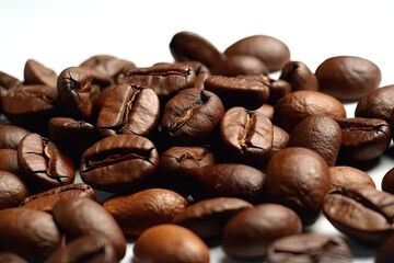 Sticker - heap of roasted coffee beans on a plain background Generative AI