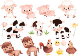Fototapeta Fototapety na ścianę do pokoju dziecięcego - Watercolor Illustration set of cute farm animals