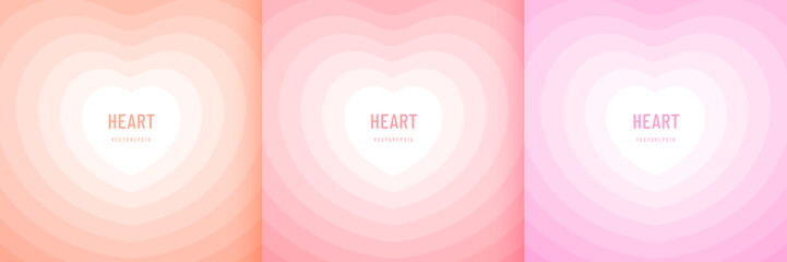 Wall Mural - set of tunnel concentric hearts in pink, orange and soft red background. valentines day romantic cut