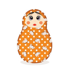 Wall Mural - Russian Matryoshka. Traditional Russian folklore dolls with big eyes and lips. Babushka doll with hohloma, traditional painted floral pattern. Hand drawn vector illustration