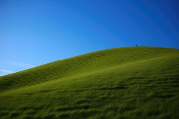 Canvas Print - serene landscape with a grassy hill and blue sky Generative AI