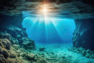 Wall Mural - an underwater cave illuminated by sunlight generative ai
