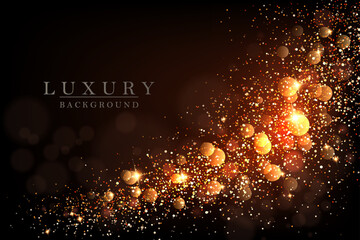 Wall Mural - Abstract bright glitter, golden color wave on black background