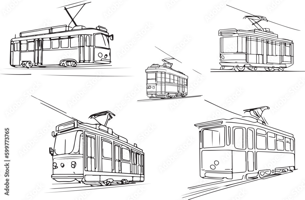 Tram Vector Line tram in the city line art vector Stock Vector | Adobe Stock