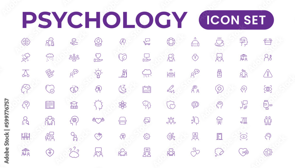 Psychology and mental line icons collection. Big UI icon set in a flat ...