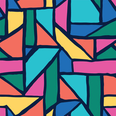Poster - Seamless abstract hand drawn geometric pattern in bright colors