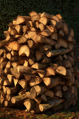 Poster - A stack of firewood, ready to be used for cozy autumn nights.  Generative AI technology..