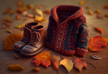 Poster - A cozy sweater or cardigan in autumn colors, paired with boots and jeans.  Generative AI technology..