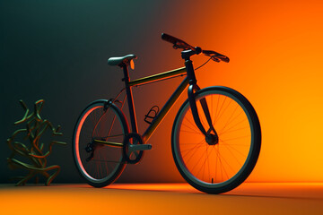 Fototapete - A minimalist graphic design featuring the silhouette of a bicycle with bold typography and colors.   Generative AI technology..