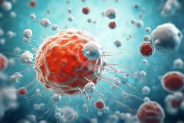 Aufkleber - A digital illustration of a white blood cell attacking an invading pathogen.  Generative AI technology..
