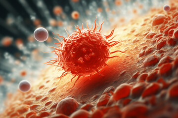 Leinwandbilder - A digital illustration of a white blood cell attacking an invading pathogen.  Generative AI technology..