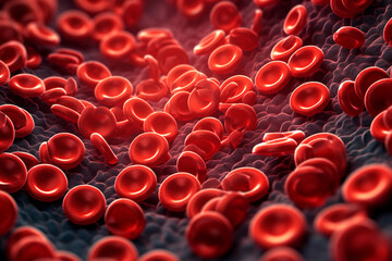 Leinwandbilder - An illustration of blood cells in a circular pattern, resembling a microscopic target. Generative AI technology..