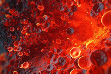 Leinwandbilder - An abstract image of blood cells and plasma, in a swirling and chaotic pattern. Generative AI technology..
