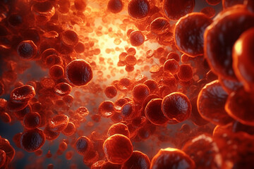 Leinwandbilder - An abstract image of blood cells and plasma, in a swirling and chaotic pattern. Generative AI technology..