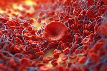 Leinwandbilder - A microscopic view of a blood clot, with platelets and fibrin fibers intertwined.  Generative AI technology..