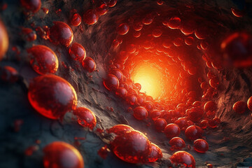 Leinwandbilder - An artistic interpretation of blood cells and plasma forming a mesmerizing spiral.  Generative AI technology..