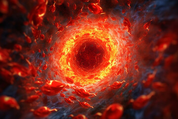 Leinwandbilder - An artistic interpretation of blood cells and plasma forming a mesmerizing spiral.  Generative AI technology..