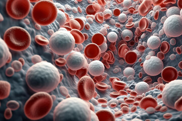 Leinwandbilder - A magnified view of white blood cells, showing their various shapes and sizes.  Generative AI technology..
