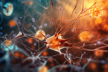 Leinwandbilder - A close-up image of a neuron with branching dendrites and numerous synapses, emphasizing the importance of communication between brain cells.  Generative AI technology..