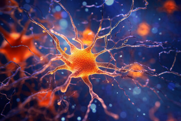 Leinwandbilder - A microscopic image of synapses in the brain, showing the tiny gaps between neurons where neurotransmitters are released.  Generative AI technology..