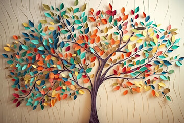 Wall Mural - Colorful tree with leaves on hanging branches illustration background