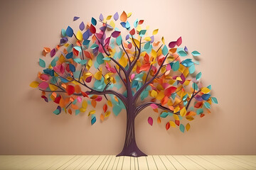 Wall Mural - Colorful tree with leaves on hanging branches illustration background