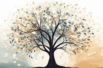 Colorful tree with leaves on hanging branches illustration background