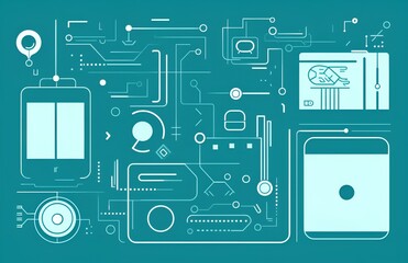 Poster - illustration in a teal color scheme representing website traffic,analytic,chart view integration ,chart analysis