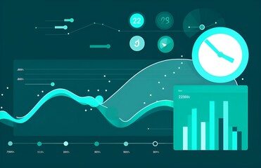 Poster - illustration in a teal color scheme representing website traffic,analytic,chart view integration ,chart analysis