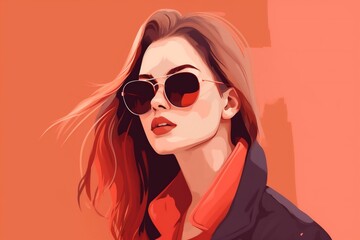 style woman fashion illustration poster beauty girl portrait glasses design modern. Generative AI.