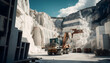 Marble quarry, bulldozer and big truck working. Generation AI