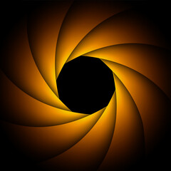 Poster - Background with camera lens shutter, elegant orange on black