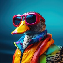 A Really Cool Duck With A Colorful Life Vest