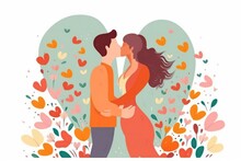 Couple On A Date In Love Day Flat Illustration Design. Generative Ai.