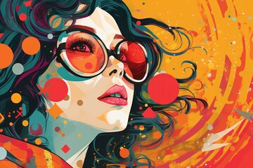 Wall Mural - Beautiful art abstract character woman retro y2k style illustration. Generative ai.