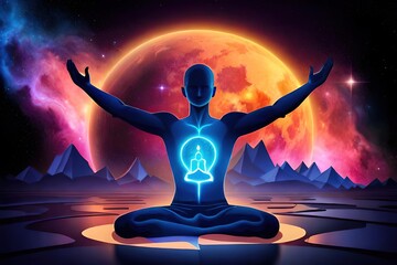 yoga meditation in the lotus position with galaxy background, generative ai