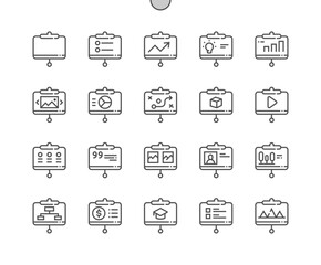 Poster - Presentation. Business and education. Meeting, conference, seminar. Pixel Perfect Vector Thin Line Icons. Simple Minimal Pictogram