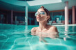 © artem - Young woman relaxing in spa swimming pool. Generative AI