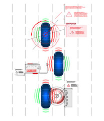 Poster - Driving control system without driver assistance. Safe driving. Vector Futuristic car user interface. HUD UI. Hologram of the car, scanning. Abstract virtual graphic touch user interface.
