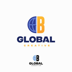 Wall Mural - Creative B Letter Globe Concept Logo Design Template, World Planet Logo designs template