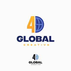 Wall Mural - Creative 4 Number Globe Concept Logo Design Template, World Planet Logo designs template