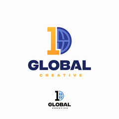 Wall Mural - creative 1 number globe concept logo design template, world planet logo designs template